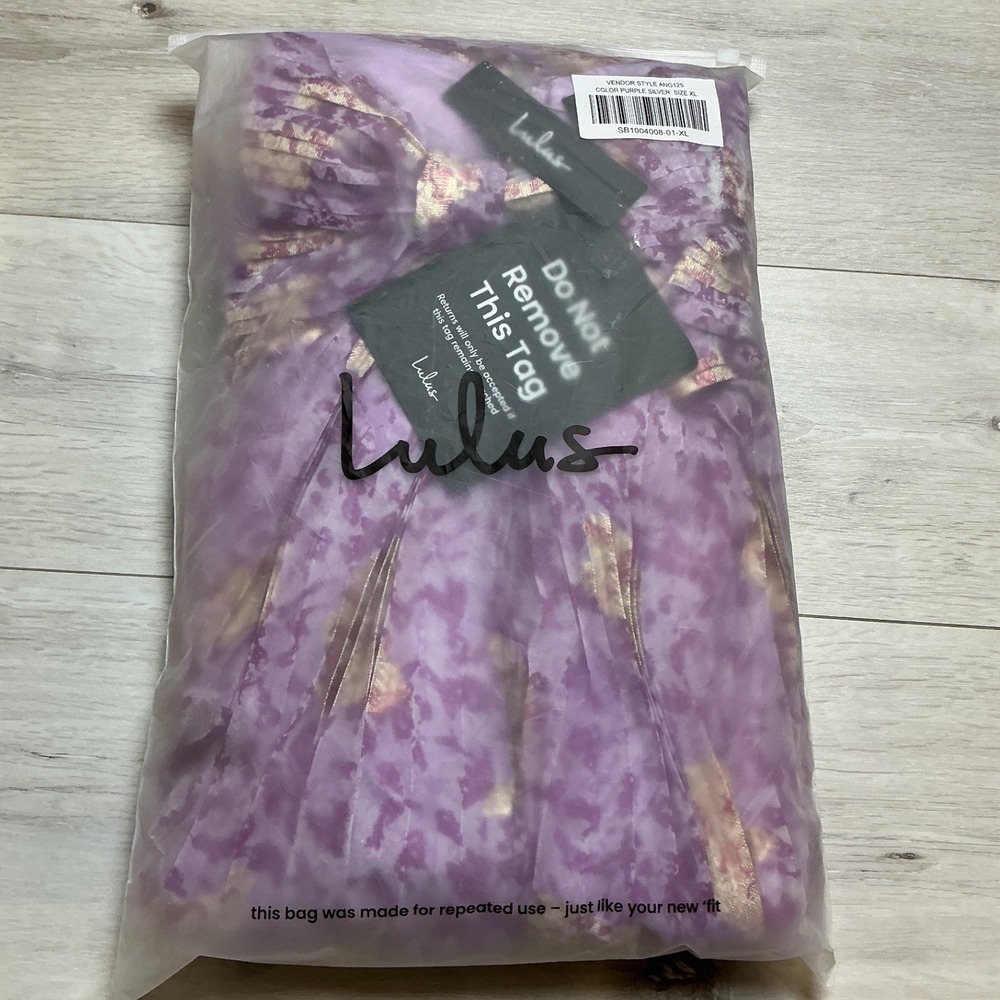 Lulus Lynwen Light Purple Abstract Pleated Flutter Sleeve Maxi Dress XL NWT - Picture 2 of 7